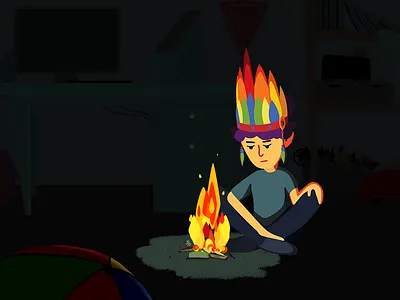 The Last of Mohicans character child fire illustartion