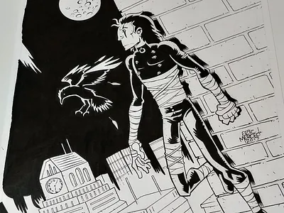 The Crow art brush inking the crow traditional