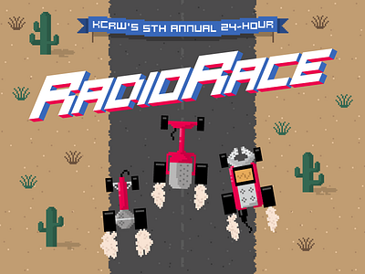 Radio Race 8 bit audio banner event kcrw microphone pixel podcast race radio