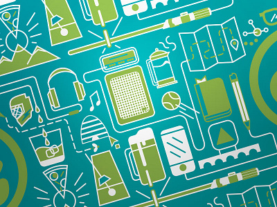 Biographical pattern amp baseball beer coffee monoline pattern