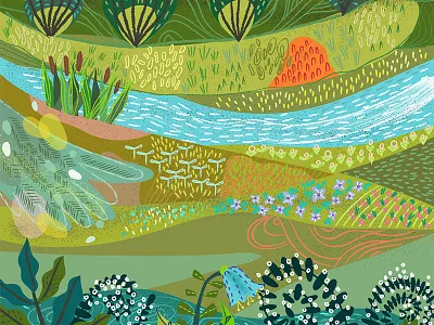 Blossoming fields forest magic marushabelle pattern vector