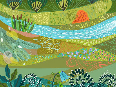 Blossoming fields forest magic marushabelle pattern vector