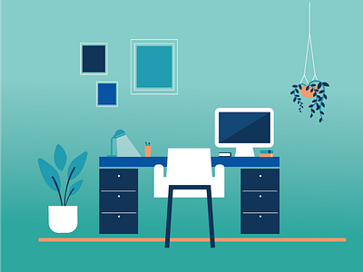 Workspace blue flat gradient green illustration plants