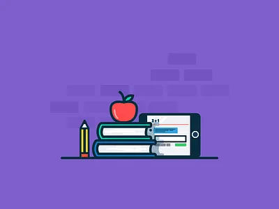 Education app icon apple books class education ipad pen stylized ui vector
