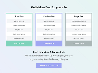 MakersFeed pricing table designer flat front end development landing page minimal pricing table saas social media ui web design