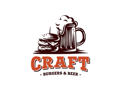 Craft burgers & beer beef beer burger craft food grill logo pub retro template vintage