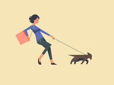 Walk character dog female shopping walking