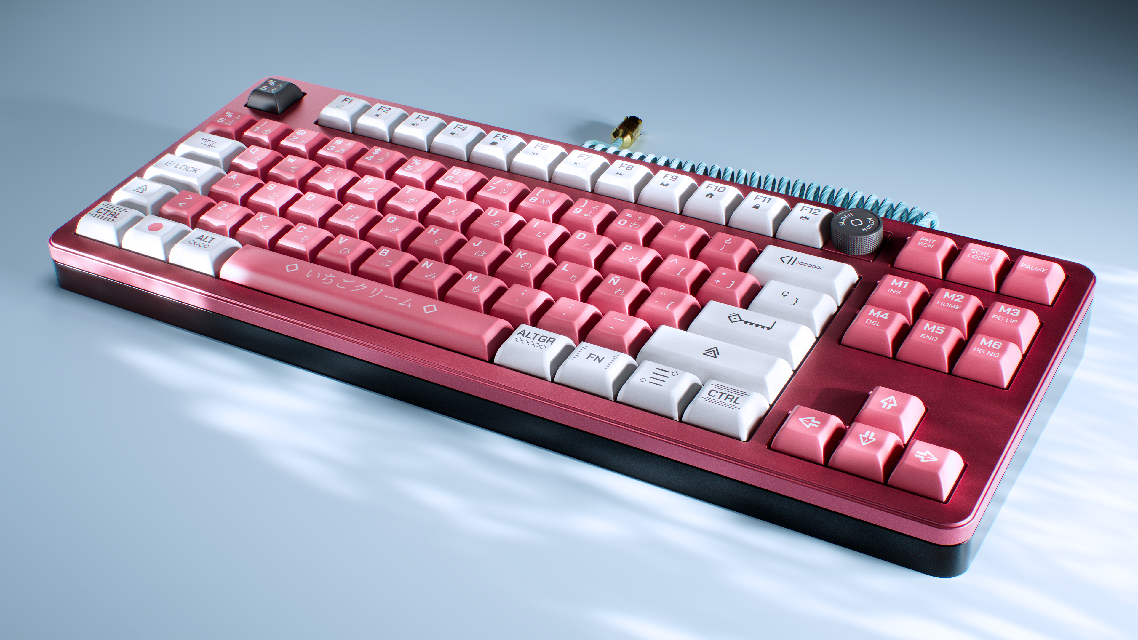 Keyboard Ichigo Cream 3d 3dmodel cgi cinema4d design japan keyboard keycaps light metal modern noai product realistic red render spanish strawberry style vray