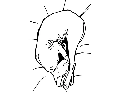 Yoga Kitty - Sphynx Cat Sleeping - Black and White alien animal drawing big ears cat illustration cat sleeping creepy kitty sphynx cat weird cat wrinkly cat yoga yoga cat