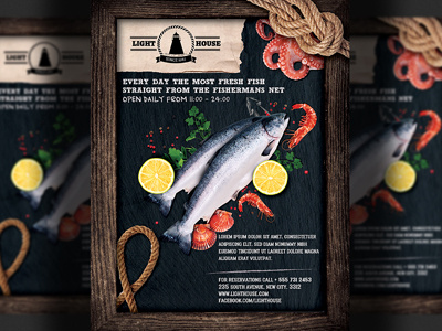 Seafood Restaurant Market Flyer Ad Template advertising design fish flyer food fresh modern promotion restaurant seafood seafood market tavern