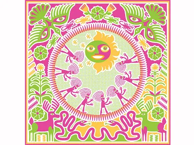 Pilgrimage To The Sun animals art design digital ethnic art folklore grasshopper hill design huichol illustration mexican symbolism vector