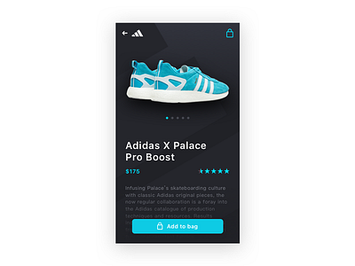 Daily UI 012 — E-Commerce Shop adidas app daily ui daily ui 012 dark ios mobile shoes shop simple ui ux
