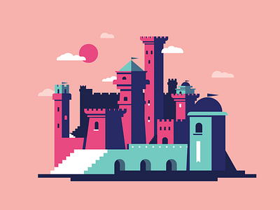 Castle blog building castle city editorial fantasy flat fun illustration sky spot style