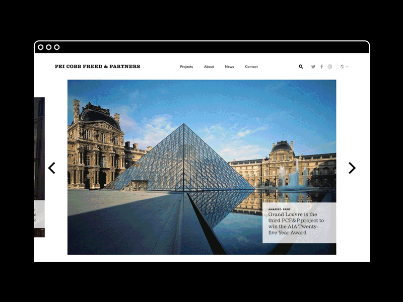 Pei Cobb Freed & Partners Website architecture development frontend horizontal scroll i. m. pei interface portfolio responsive ui ux web website