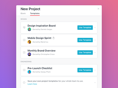 Custom Templates in Asana asana custom dialog list modal product project task templates ui ux work tracking