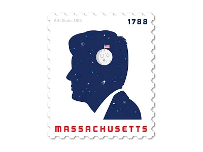 Massachusetts Stamp design flag graphic illustration jfk philately space spacerace sputnik stamp usa vector