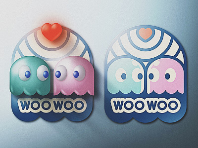 Inky Woos Pinky badge ghost grain icon inky love pacman retro san diego skeuomorphic skeuomorphism sticker