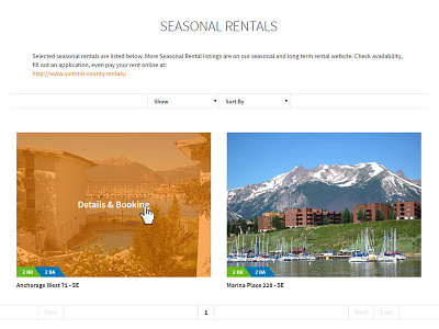 Season Rentals booking page website design layout booking colorado design layout lodging orange page rentals season website