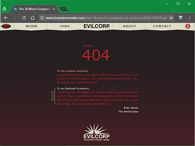DailyUI 008 Evilcorp 404 008 404 copy corporate dailyui day008 evil faux screenshot