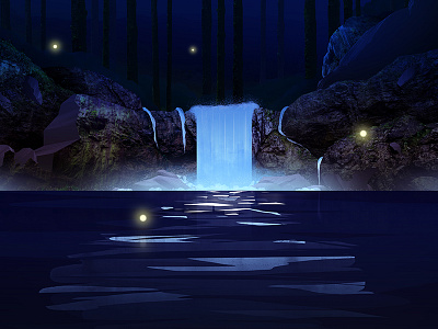 Jungle Night digital painting earth day fireflies illustration jungle night waterfall