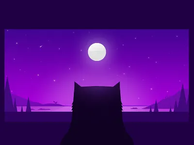Forest cat cat forest fox moon purple