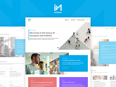 InMotion Website angles blocks blue grid modular triangles ui ux web web design website