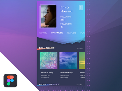 Music app profile app dailyui figma gradient music playlist profile simple ui user