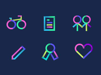 Non Profit Icons bike geometric heart icon modern pencil people ribbon