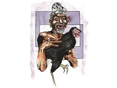 Balinese cockfighter ink watercolour