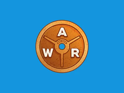 A Workout Routine Logo barbell fitness gym icon logo metal orange plate scratches typography weight workout