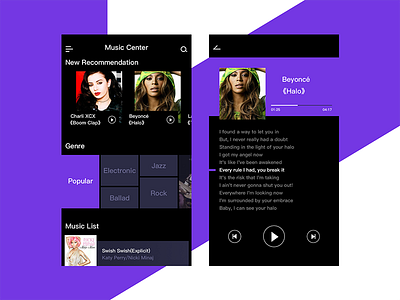 Music Center black design fashion modern music player practice ui