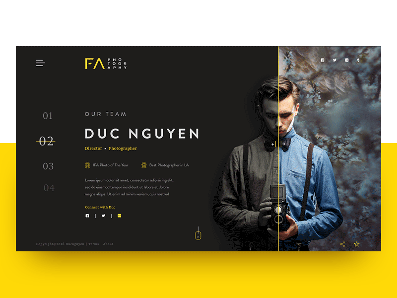 FA Photography Concept interaction onepage photography profile ui ux