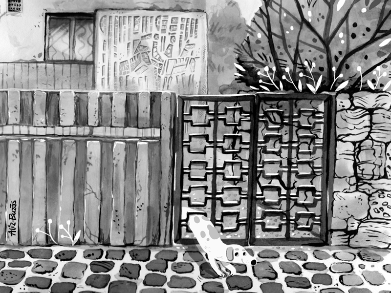 Problem black and white city dog garden illustration ink nature painting urban