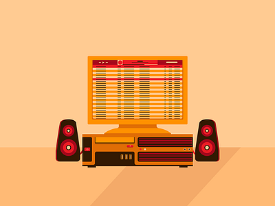 PC computer digital illustration flat illustration music pc speakers vector