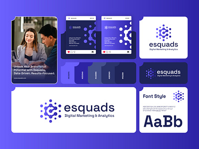 esquads - Agency abstract agency analitics branding data e e logo graphic design logo logo concept logo creation logo design logo e marketing minimalist purple ui violet