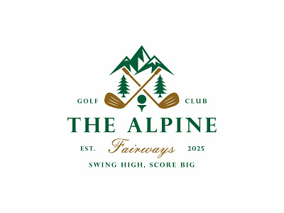 The Alpine Fairways Logo alpine mountain branding design golf golf ball golf branding golf identity golf logo golf stick illustration logo mountain logo nature tree