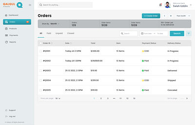 Qalqul Portal Application Design create dashboard order payment qalqul portal table ui ui ux ui ux design