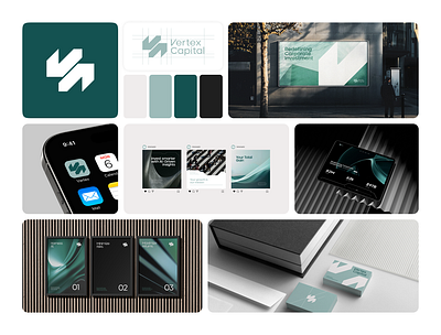 Vertex Capital Branding banners brand identity brand logo branding capital cards color palette corporate graphic design green icon investment logo logo design logo mark logotype mockups social media posts typography visual identity