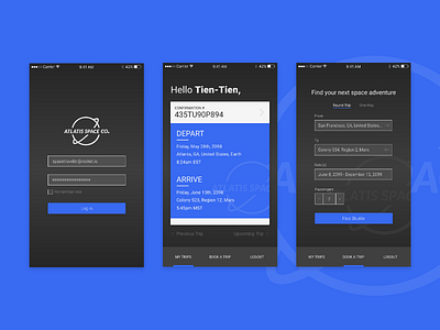 Atlatis Space Co. mobile mobile design space space travel ui design