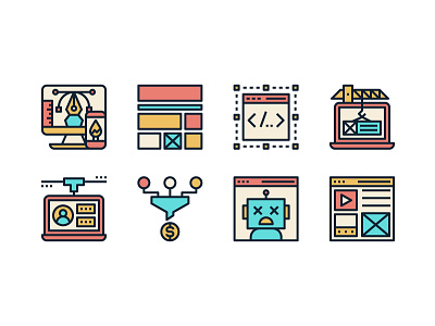 Web Development icons 404 build coding content conversion rate designer development error icon programming web wireframe