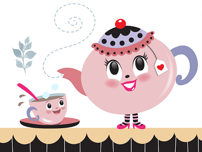 Tea-time! card design cute high tea illustraton invitation kawaii pink