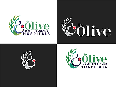Olive Multi-specialists Hospitals Logo Versions abstract blue branding green heart hospital liquid logo medical stethoscope