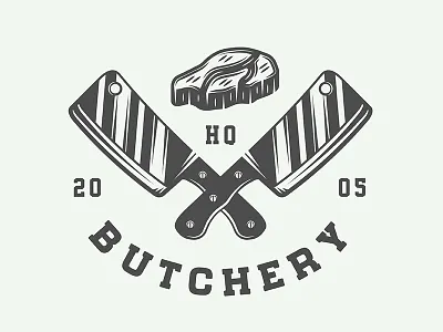 Vintage butchery emblem axe badge butchery design emblem knife logo meat restaurant retro steak vector