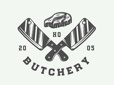Vintage butchery emblem axe badge butchery design emblem knife logo meat restaurant retro steak vector