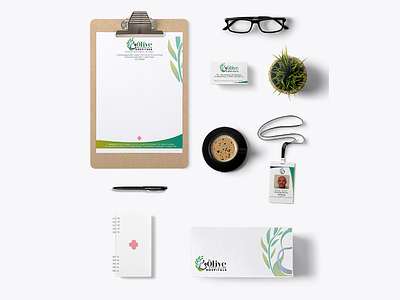 Stationary for Olive Multi-specialists Hospitals abstract blue branding green heart hospital liquid logo medical stethoscope