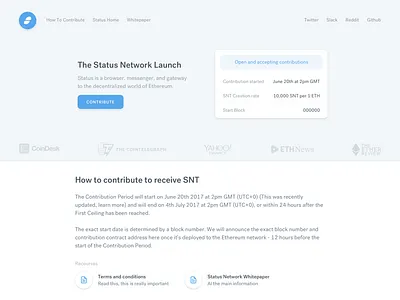 Status contribution page landing web website