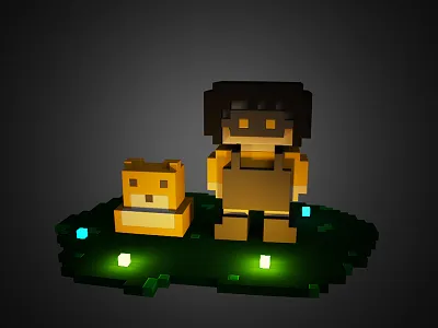 miao 3d cat girl lowpoly pixel render