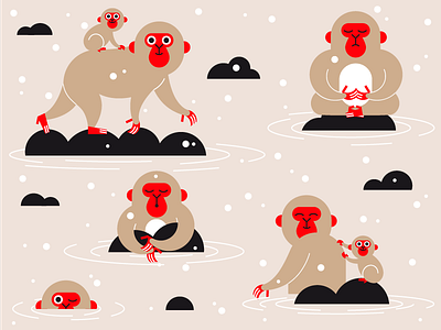 Snow monkeys illustration japan monkey monkeys onsen snow vector