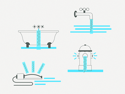 Water works bathroom bathtub fire hydrant flat icon icon design illustration retro water