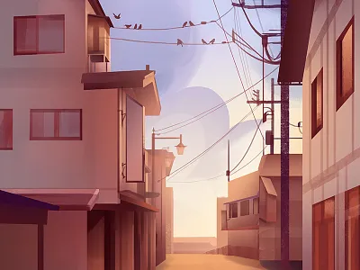 Runaway background birds city clouds design digital painting environment illustration illustrator light painting photoshop